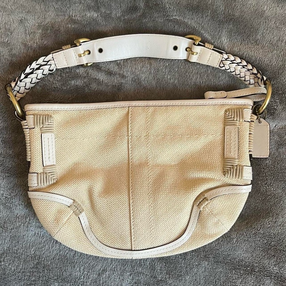 Coach Cream and White Shoulder Bag with Embellished Strap